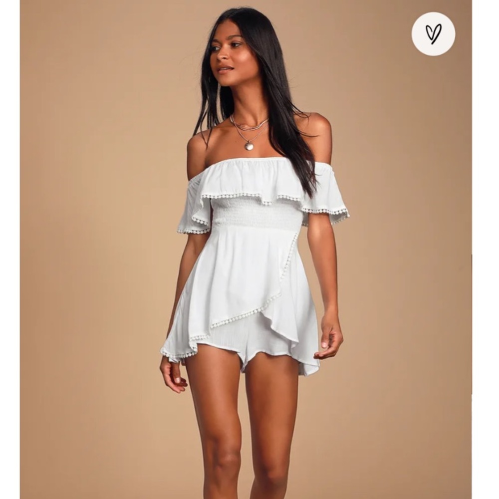 Blissful White Off-the-Shoulder Smocked Romper